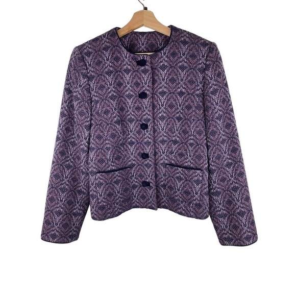 Pendleton Petite 10 100% Virgin Wool Purple Velvet Button Blazer - Picture 1 of 6